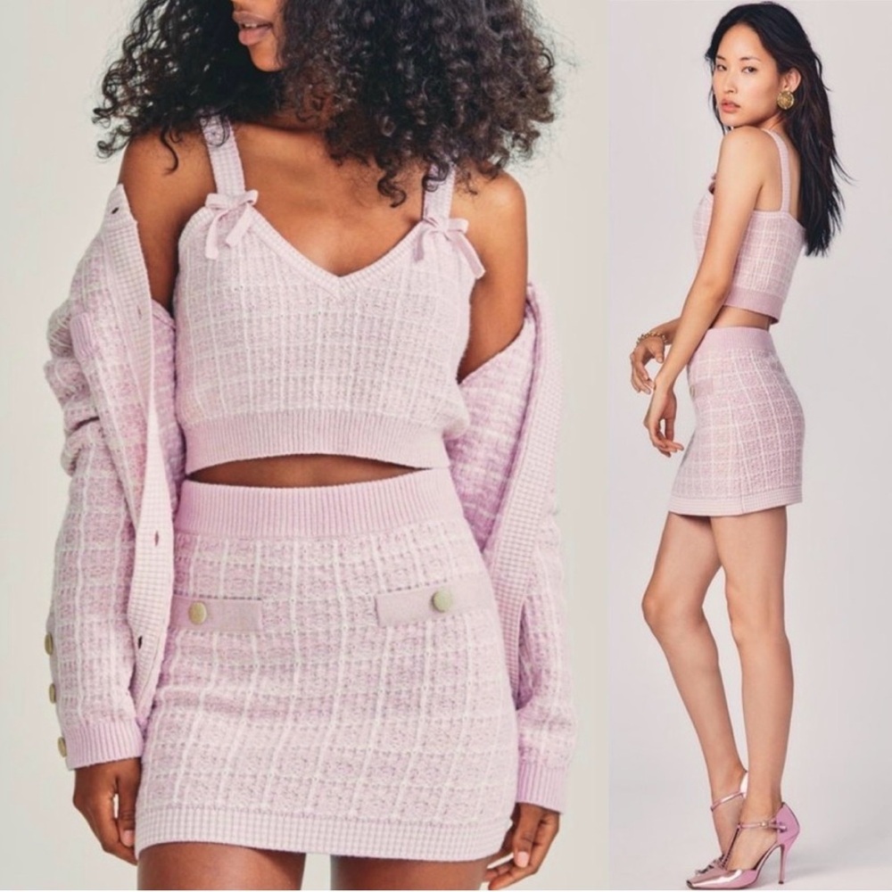 LoveShackFancy Pink Knit Mini Skirt Set